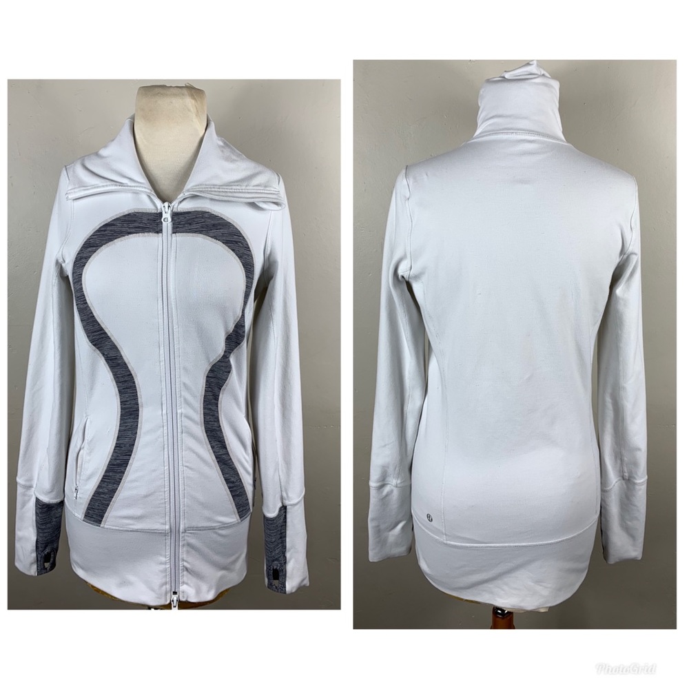 Lululemon white jacket coat grey logo zip up nylon